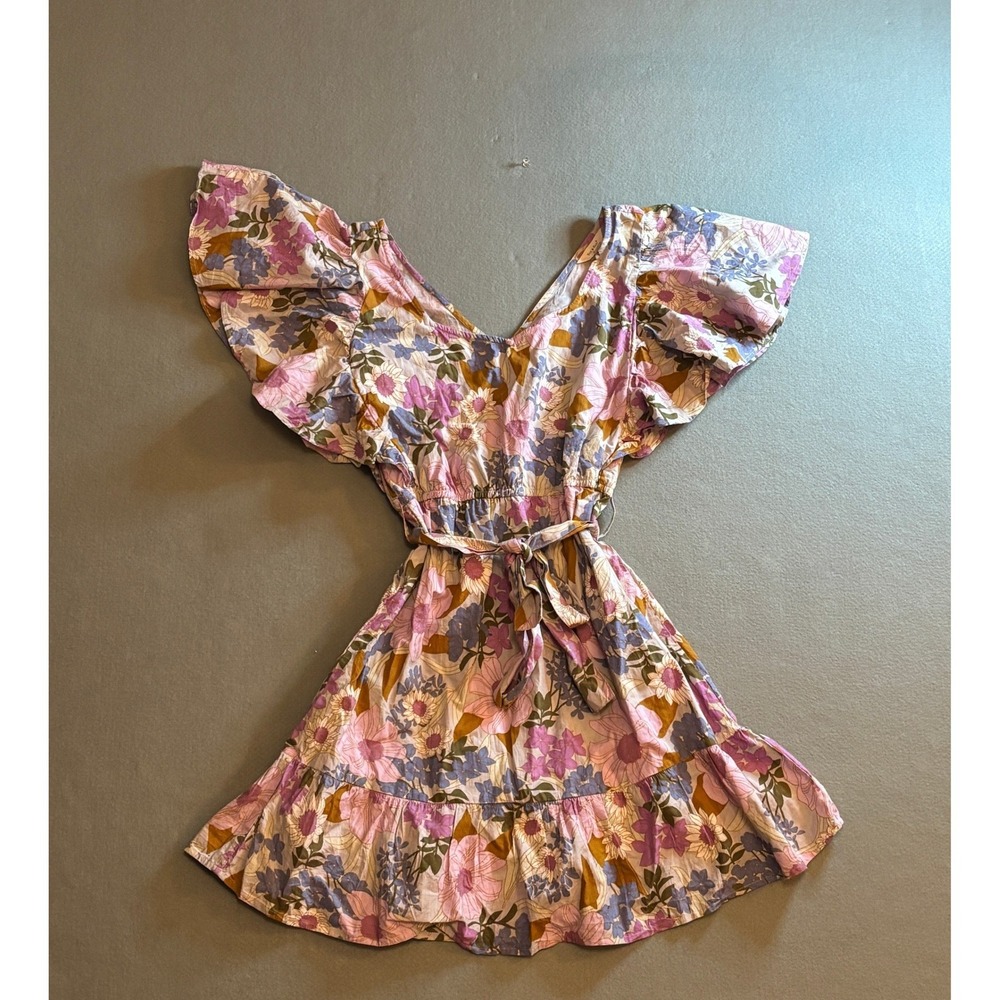 Sim & Sam Floral Flutter Sleeve Sundress Purple Pink M Fairycore Cottagecore